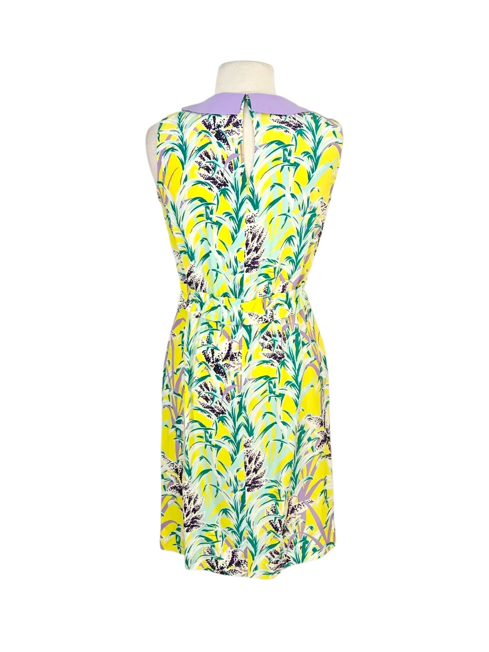 Kate Spade Yellow & Lavender Floral Print Peter Pan Collar Silk Dress